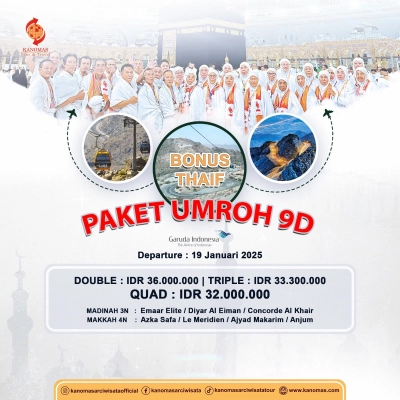 PAKET UMROH 9 HARI BONUS THAIF BY GARUDA INDONESIA