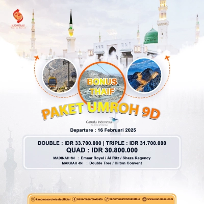 PAKET UMROH 9 HARI BONUS THAIF BY GARUDA INDONESIA