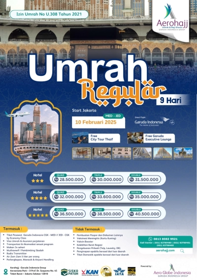 Umrah Reguler 9 Hari by Garuda Indonesia - Treetan